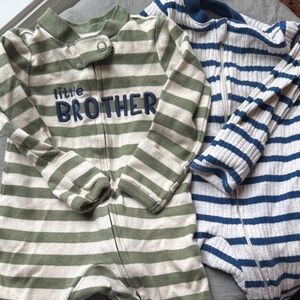 Carter's and Huggies Green and Footies jumpsuits set